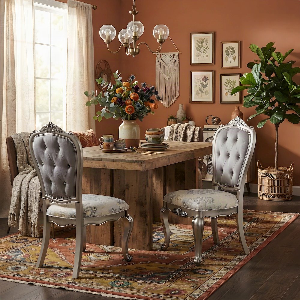 Velvet Accent Side Chairs, Set of 2 with Resin Legs, Antique Plantinum