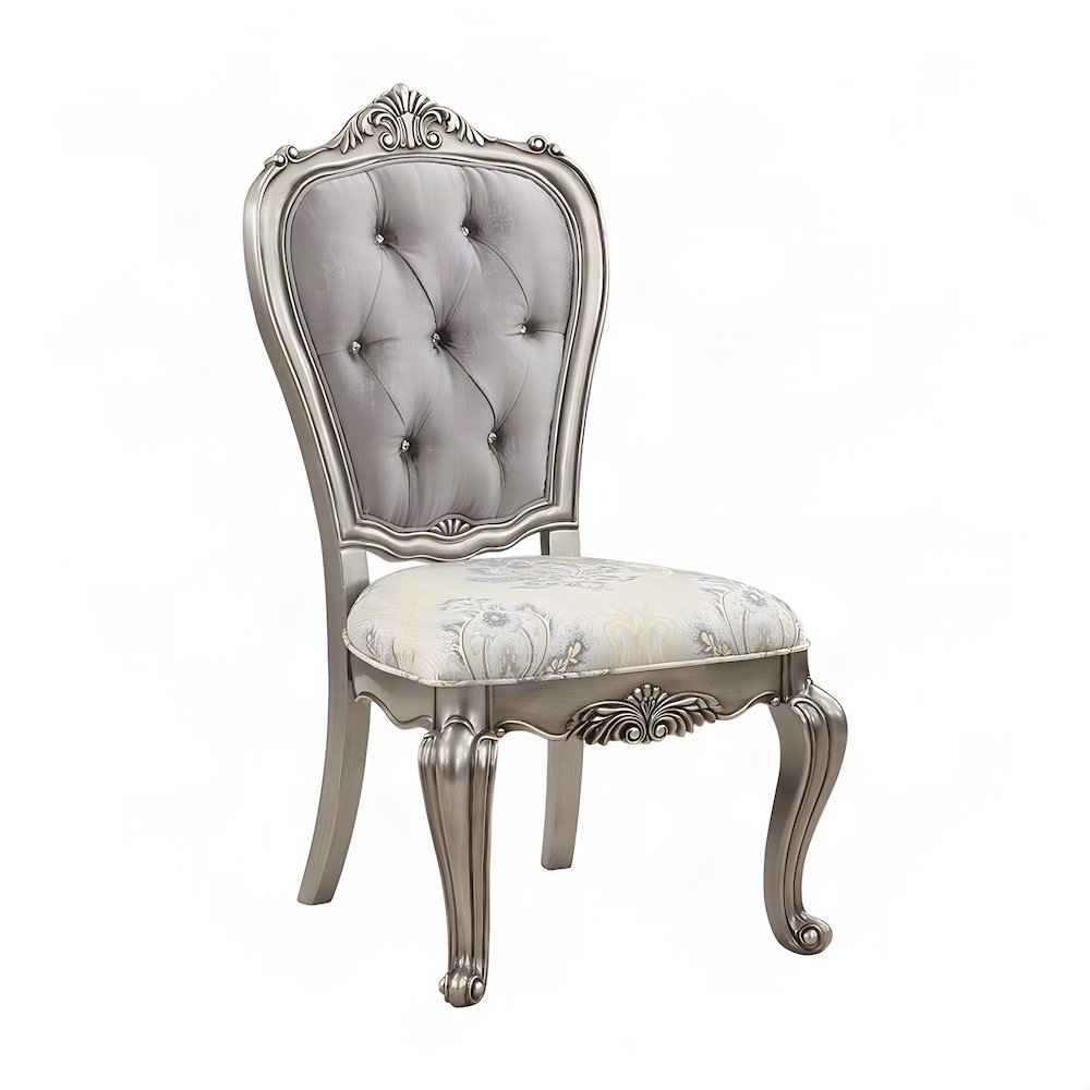 Velvet Accent Side Chairs, Set of 2 with Resin Legs, Antique Plantinum