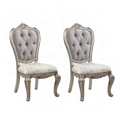 Velvet Accent Side Chairs, Set of 2 with Resin Legs, Antique Plantinum