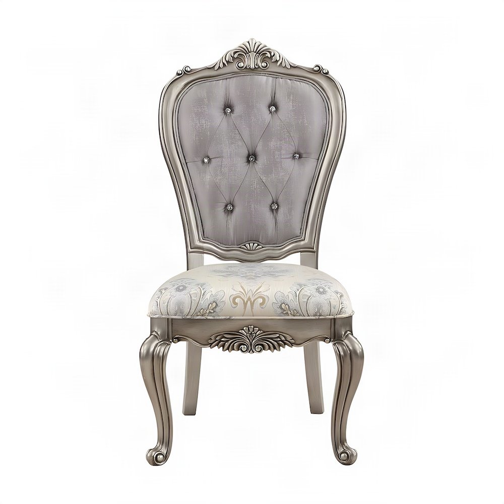 Velvet Accent Side Chairs, Set of 2 with Resin Legs, Antique Plantinum