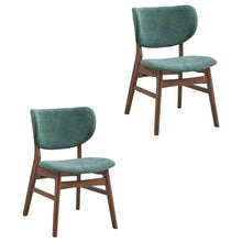 Fabric Dining Side Chairs, Scandinavian, Green Fabric & Walnut, Set of 2
