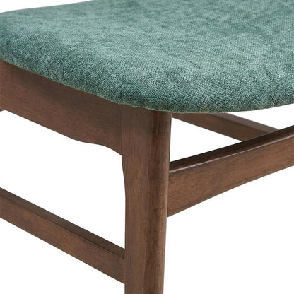 Fabric Dining Side Chairs, Scandinavian, Green Fabric & Walnut, Set of 2