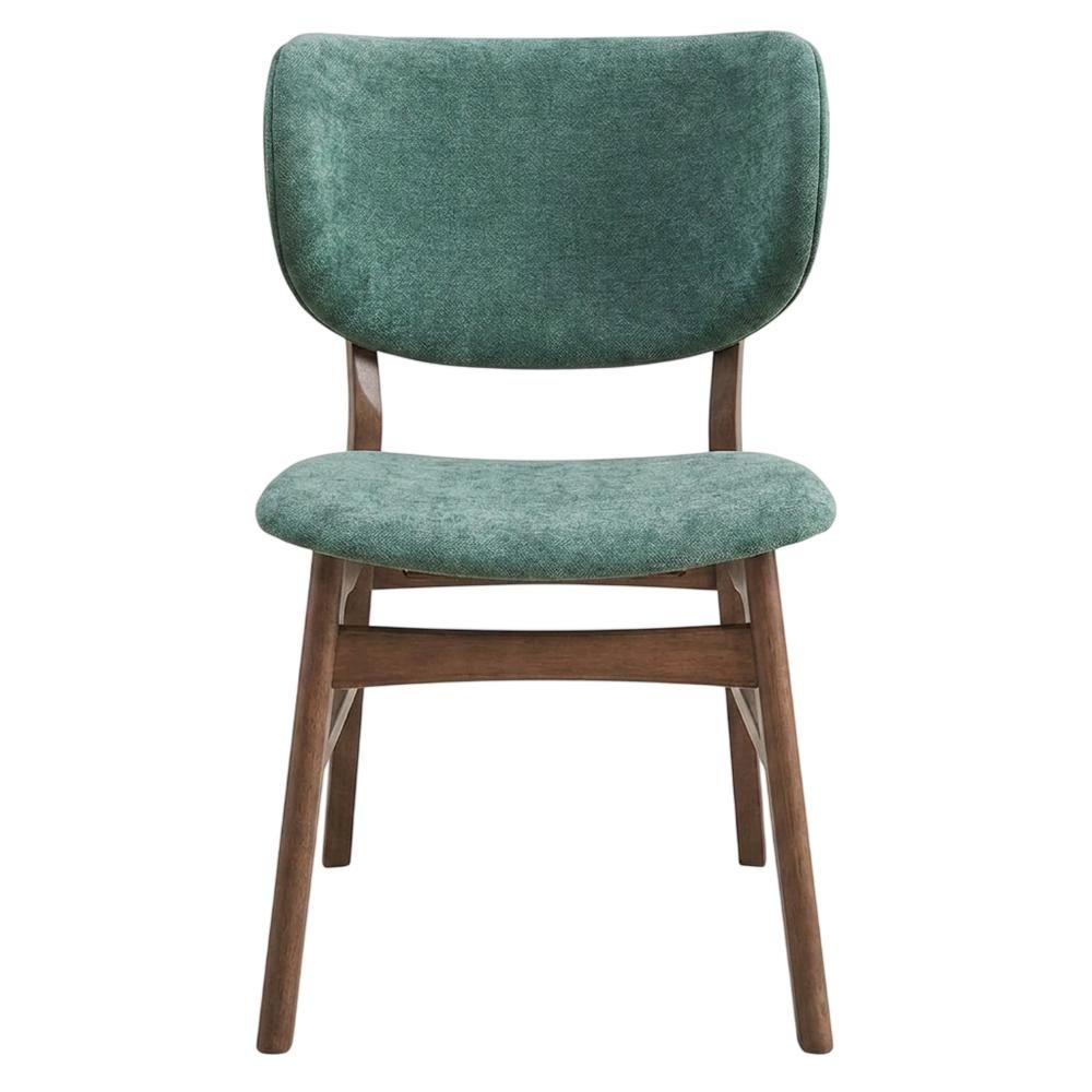Fabric Dining Side Chairs, Scandinavian, Green Fabric & Walnut, Set of 2