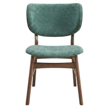 Fabric Dining Side Chairs, Scandinavian, Green Fabric & Walnut, Set of 2