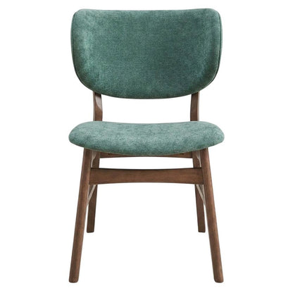 Fabric Dining Side Chairs, Scandinavian, Green Fabric & Walnut, Set of 2