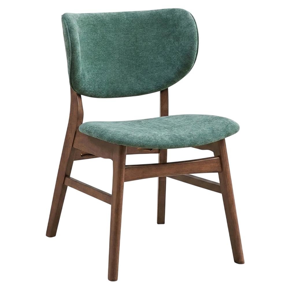 Fabric Dining Side Chairs, Scandinavian, Green Fabric & Walnut, Set of 2
