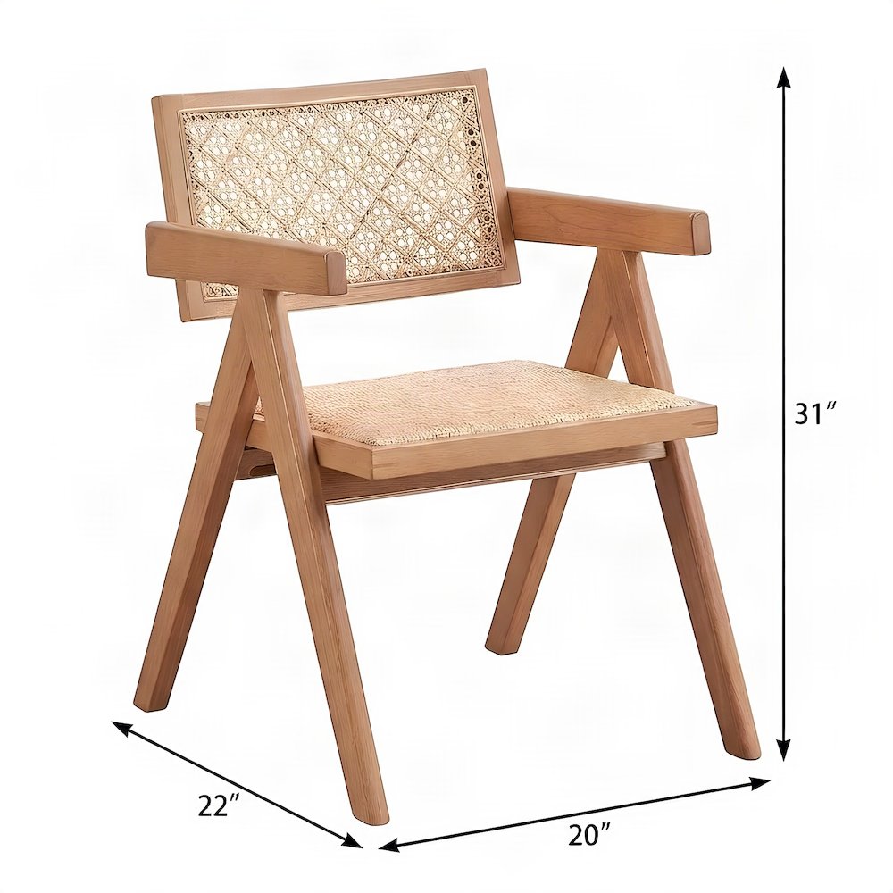Boho Rattan Dining Armchairs, Set of 2 Wicker Cane Back Chairs, Rattan & Natural