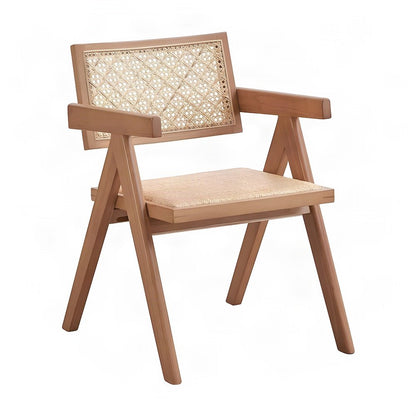 Boho Rattan Dining Armchairs, Set of 2 Wicker Cane Back Chairs, Rattan & Natural