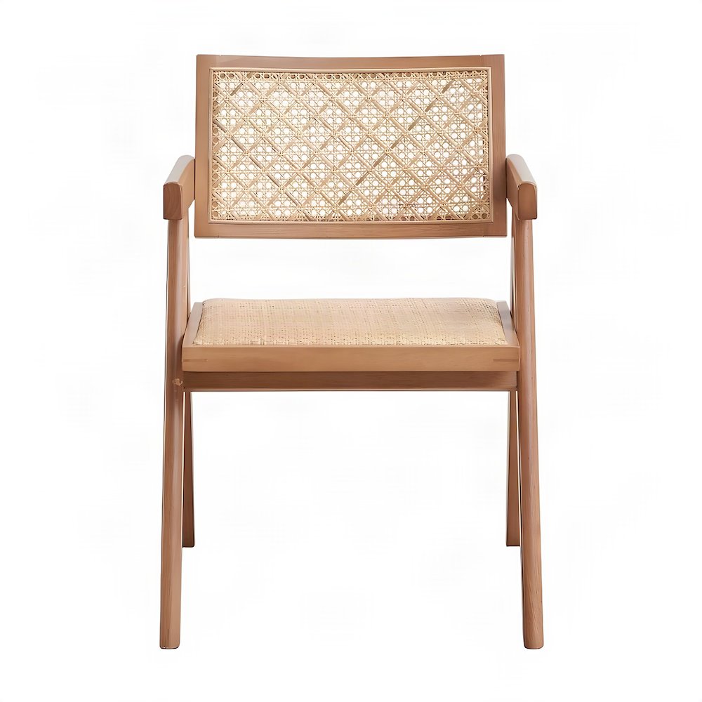 Boho Rattan Dining Armchairs, Set of 2 Wicker Cane Back Chairs, Rattan & Natural