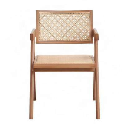 Boho Rattan Dining Armchairs, Set of 2 Wicker Cane Back Chairs, Rattan & Natural
