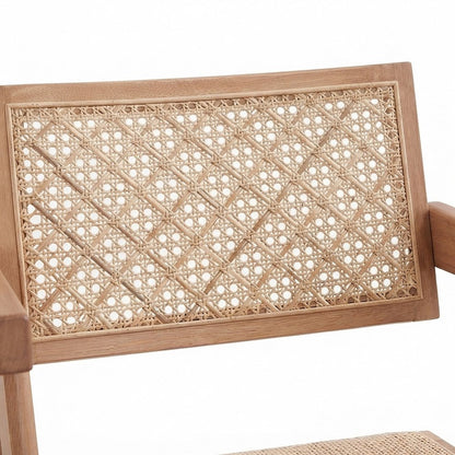 Boho Rattan Dining Armchairs, Set of 2 Wicker Cane Back Chairs, Rattan & Natural
