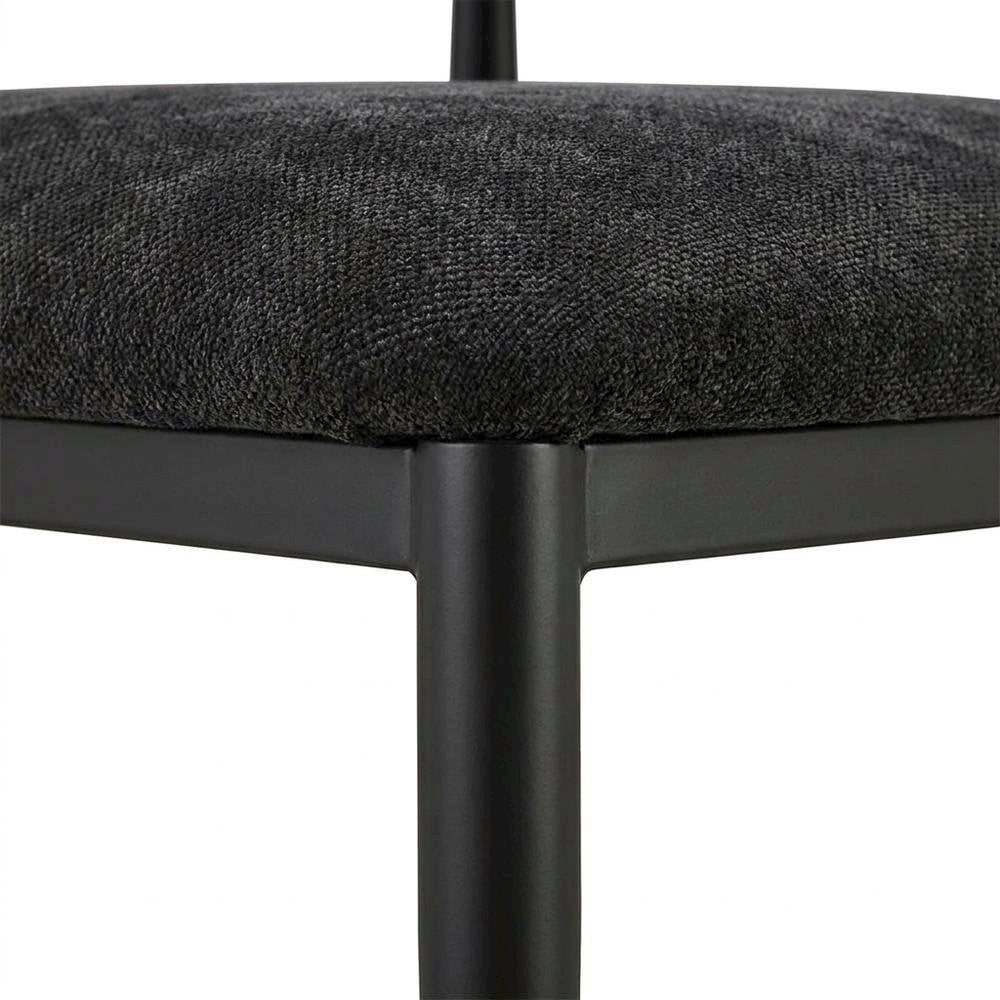 Chenille Dining Chairs, Set of 2, Black Chenille & Black