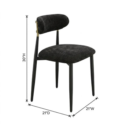 Chenille Dining Chairs, Set of 2, Black Chenille & Black