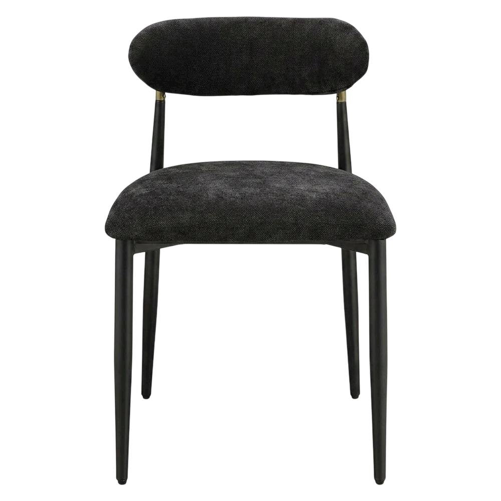 Chenille Dining Chairs, Set of 2, Black Chenille & Black