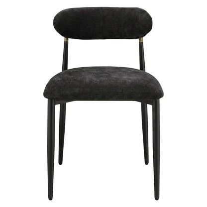 Chenille Dining Chairs, Set of 2, Black Chenille & Black