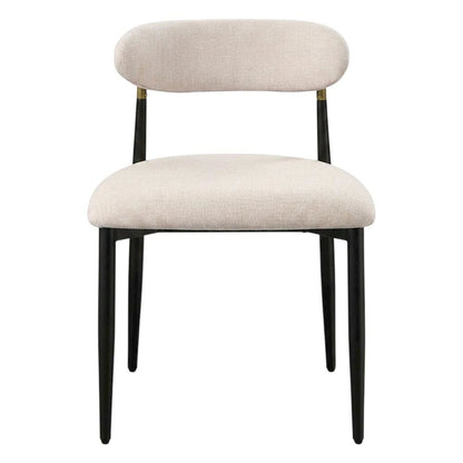 Chenille Dining Chairs with Wood and Metal Frame, Set of 2, Beige Linen & Black