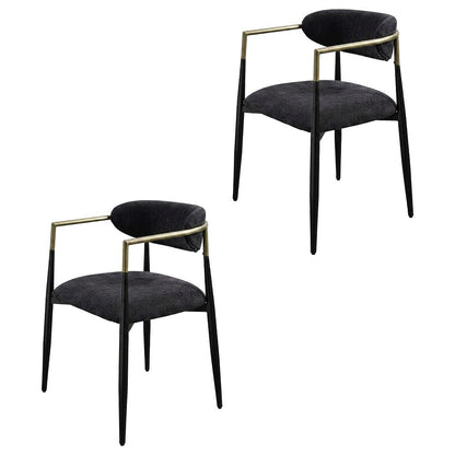 Chenille Accent Armchair with Wood and Metal Frame, Black Chenille & Black, Set of 2