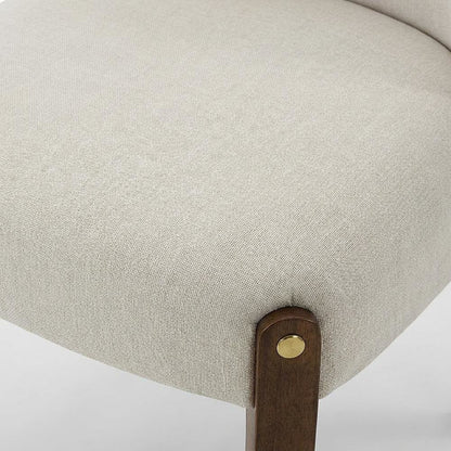 Chenille Accent Side Chair with Dark Oak Wood Legs, Beige Chenille & Dark Oak, Set of 2
