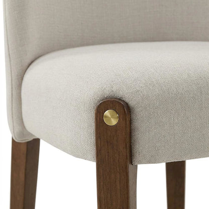 Chenille Accent Side Chair with Dark Oak Wood Legs, Beige Chenille & Dark Oak, Set of 2