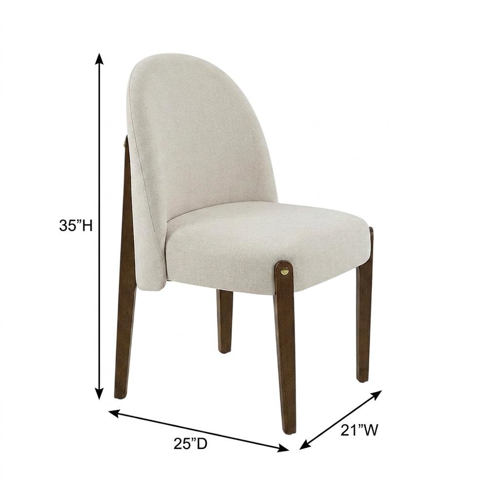Chenille Accent Side Chair with Dark Oak Wood Legs, Beige Chenille & Dark Oak, Set of 2