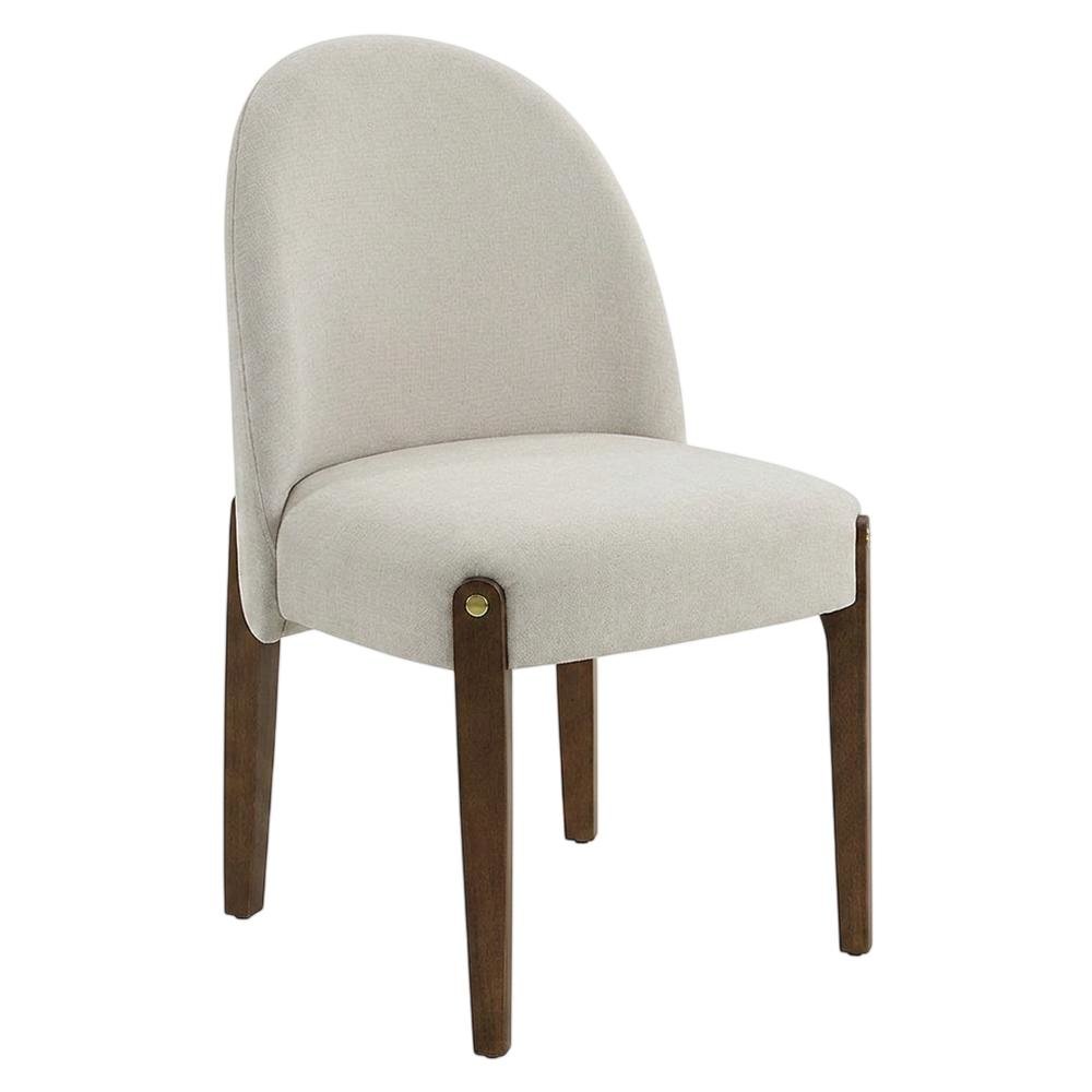 Chenille Accent Side Chair with Dark Oak Wood Legs, Beige Chenille & Dark Oak, Set of 2