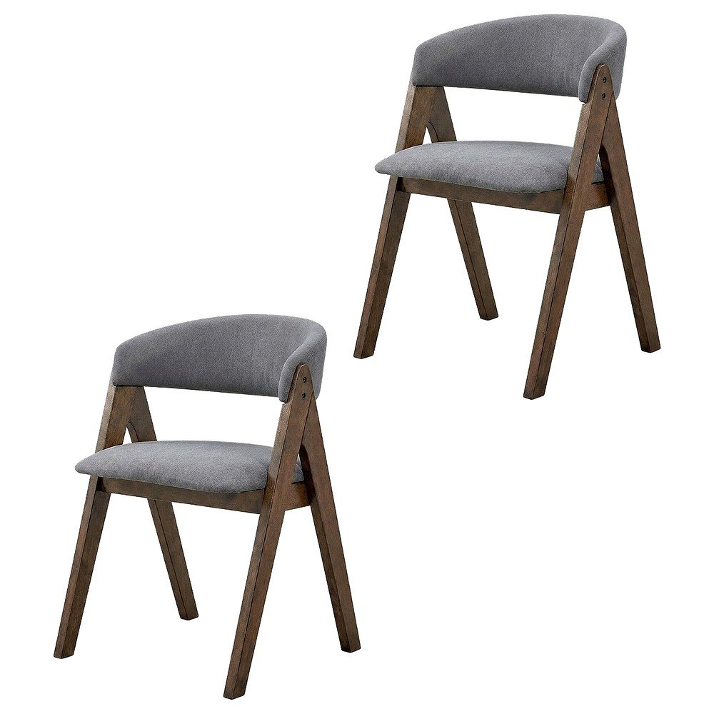 Fabric-Upholstered Side Chair with Walnut Wood Legs, Gray Fabric, Set of 2