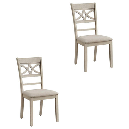 Linen Dining Side Chairs with Wood Frame, Beige Linen & Antique Bone White, Set of 2