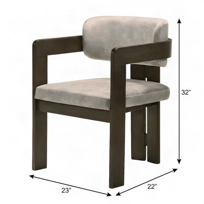 Microfiber Upholstered Dining Chair, Arms and Walnut Legs, Light Gray & Walnut
