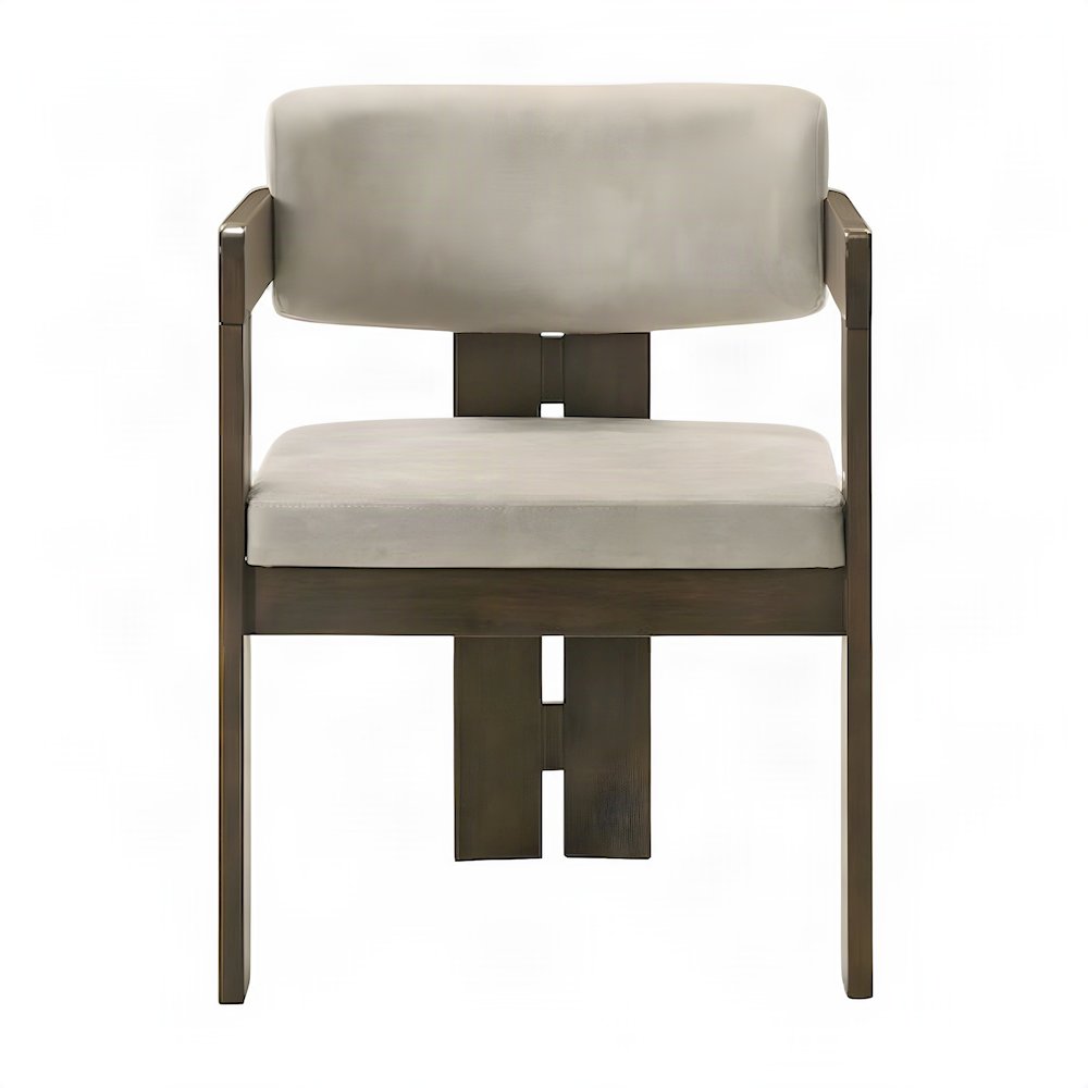 Microfiber Upholstered Dining Chair, Arms and Walnut Legs, Light Gray & Walnut
