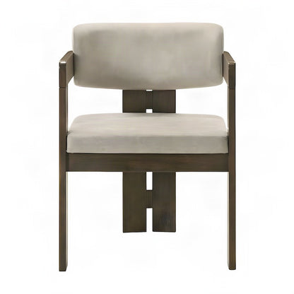 Microfiber Upholstered Dining Chair, Arms and Walnut Legs, Light Gray & Walnut