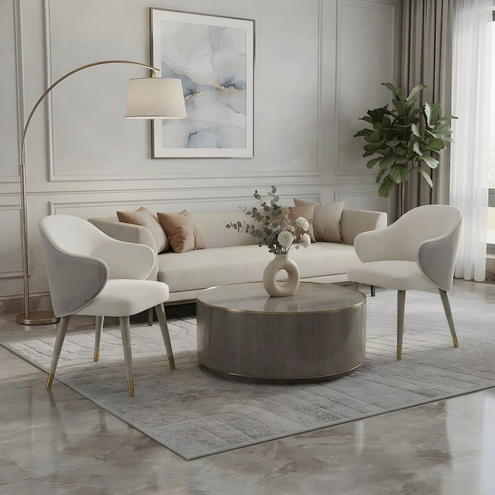 Upholstered Wood Dining Chairs, Contemporary Side Chair Set of 2, Gray Oak