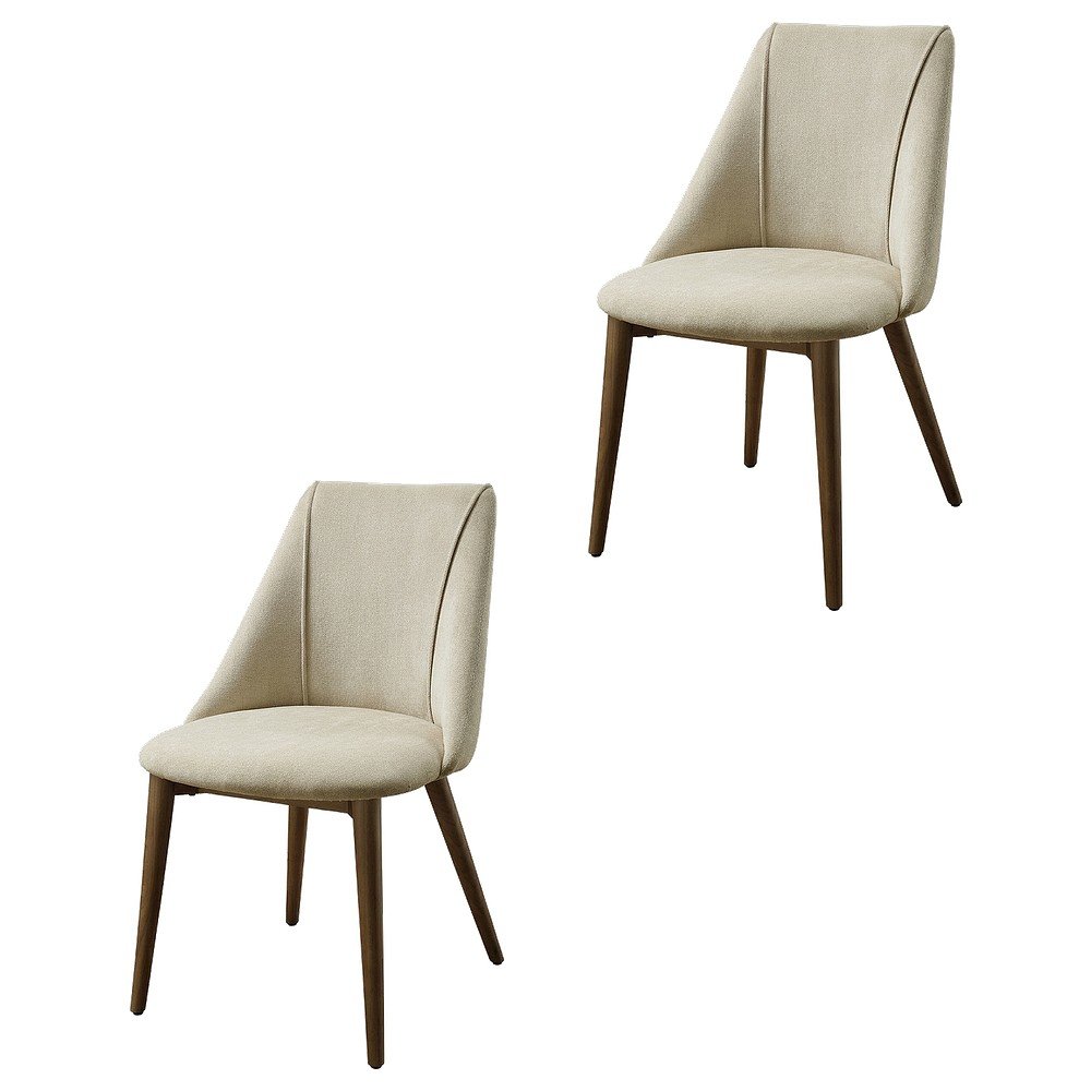 Microfiber Dining Chair, Beige Polished Microfiber & Dark oak, Set of 2