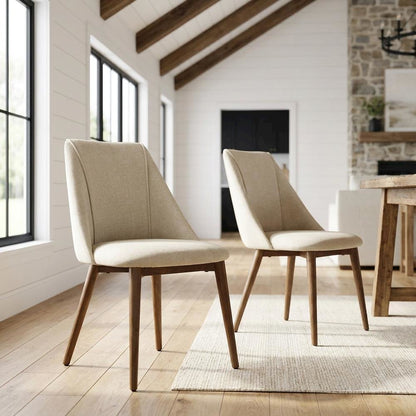 Microfiber Dining Chair, Beige Polished Microfiber & Dark oak, Set of 2