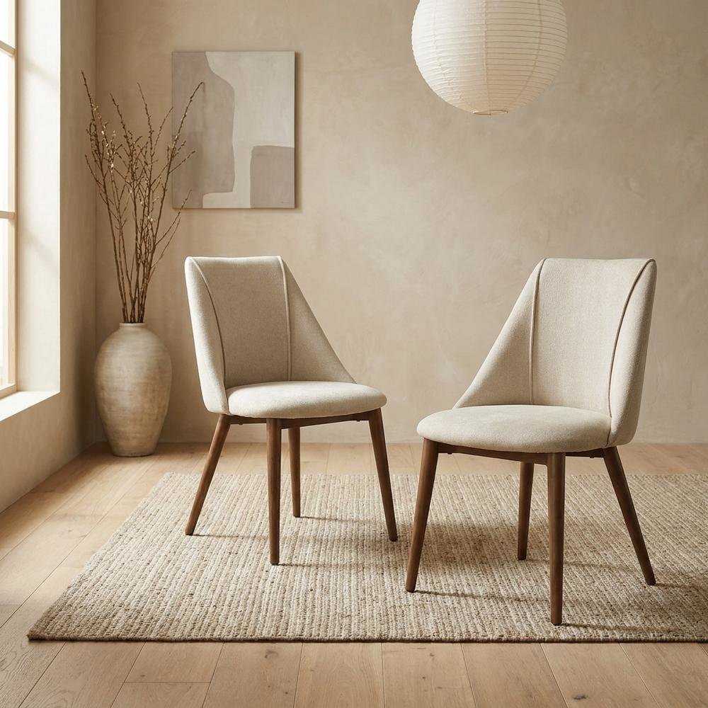 Microfiber Dining Chair, Beige Polished Microfiber & Dark oak, Set of 2