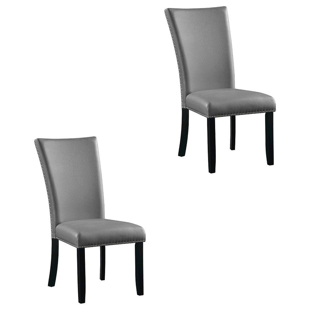 Faux Leather Side Chair, Set of 2 Dining Chairs, Gray Synthetic, Set of 2