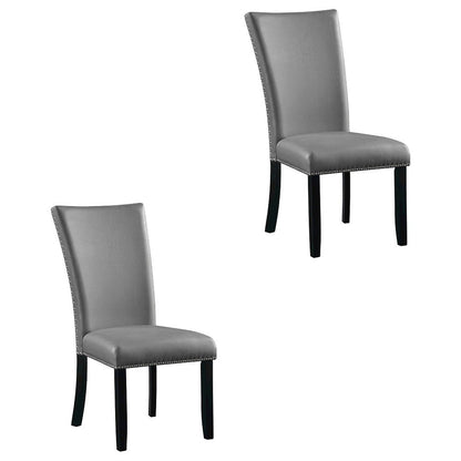 Faux Leather Side Chair, Set of 2 Dining Chairs, Gray Synthetic, Set of 2