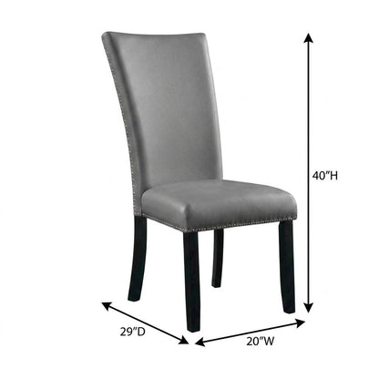 Faux Leather Side Chair, Set of 2 Dining Chairs, Gray Synthetic, Set of 2