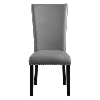 Faux Leather Side Chair, Set of 2 Dining Chairs, Gray Synthetic, Set of 2