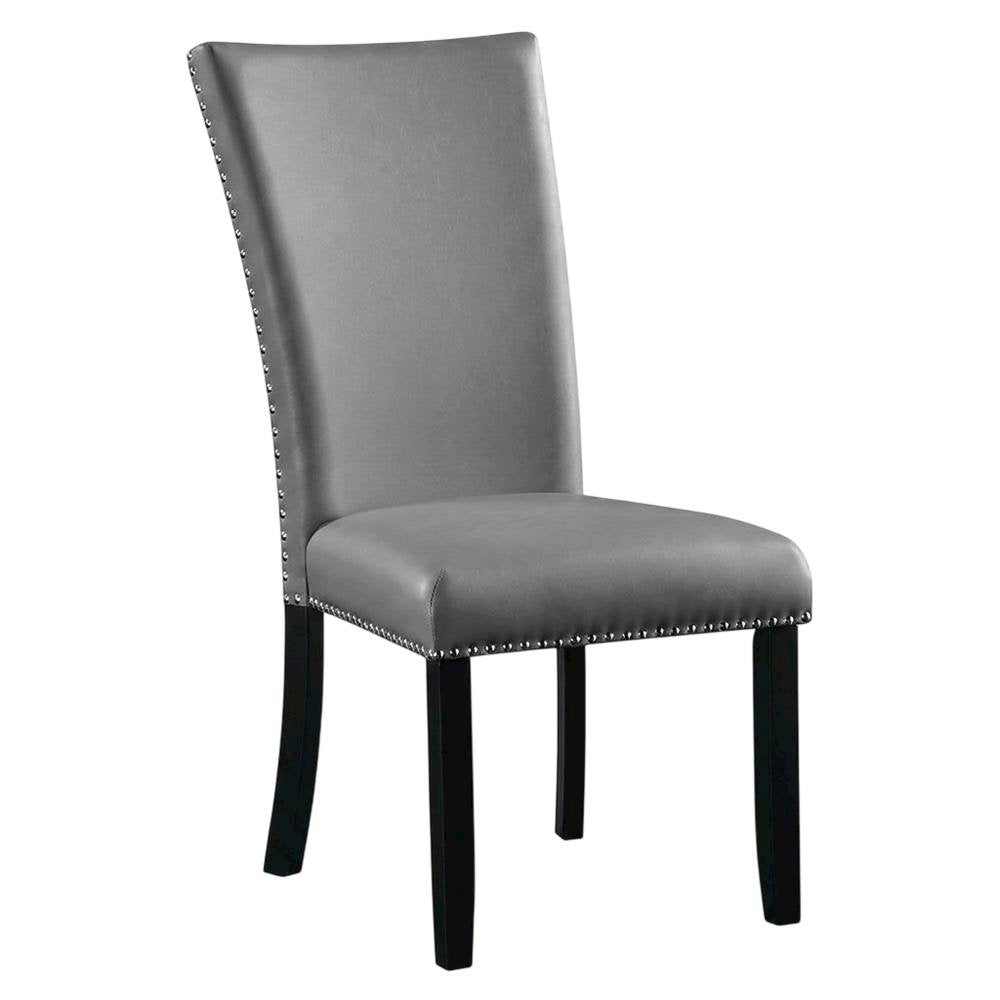 Faux Leather Side Chair, Set of 2 Dining Chairs, Gray Synthetic, Set of 2
