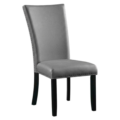 Faux Leather Side Chair, Set of 2 Dining Chairs, Gray Synthetic, Set of 2
