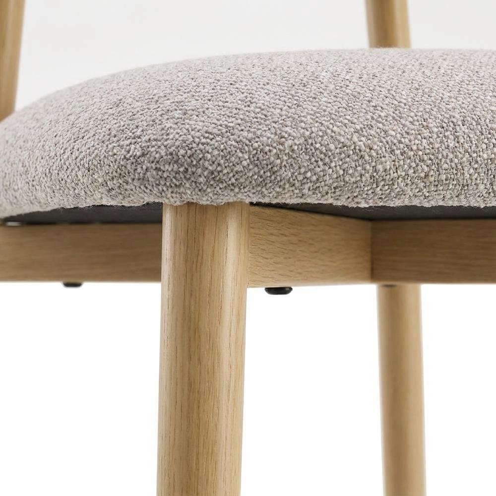 Boucle Upholstered Dining Chairs with Metal Legs, Gray Boucle & Natural, Set of 2