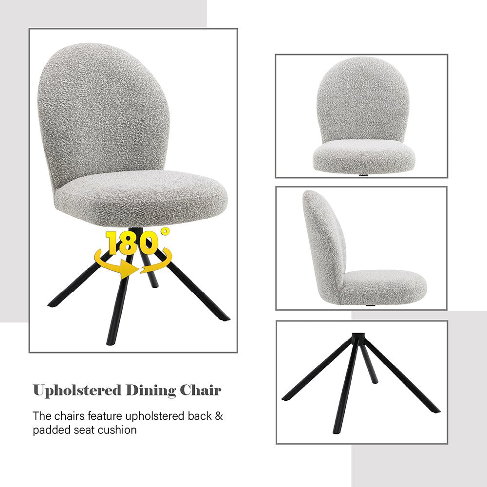 Lawton Side Chair w/Swivel (Set-2) Gray Boucle & Black