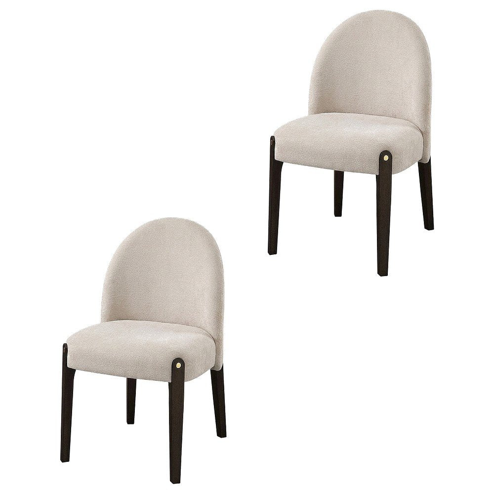 Chenille Upholstered Dining Chairs with Wood Legs, Beige Chenille & & Espresso, Set of 2