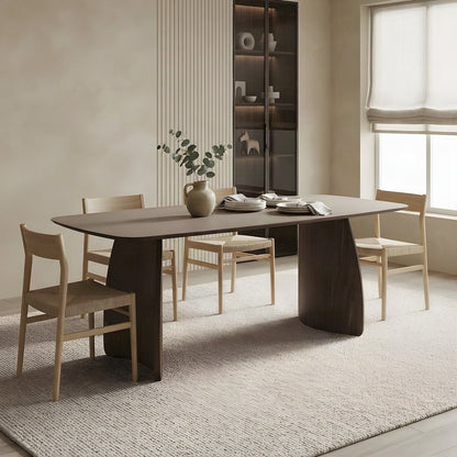 Wood Veneer Scandinavian Dining Table, Rectangle Kitchen Dinner Table, Walnut