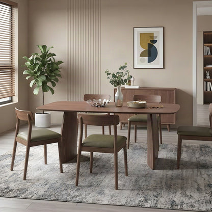 Wood Veneer Scandinavian Dining Table, Rectangle Kitchen Dinner Table, Walnut