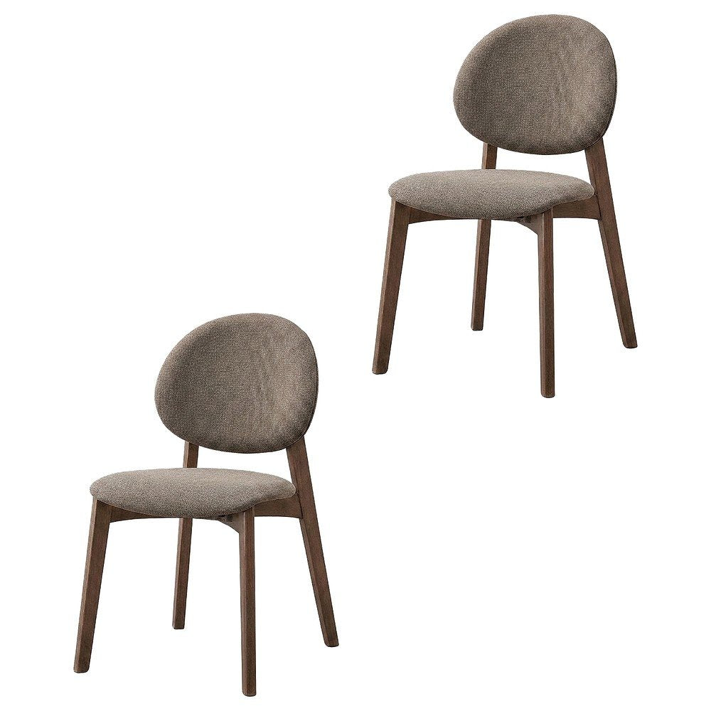 Linen Dining Chairs, Scandinavian Style, Light Brown Linen & Walnut, Set of 2