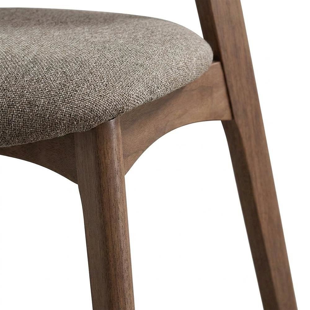 Linen Dining Chairs, Scandinavian Style, Light Brown Linen & Walnut, Set of 2