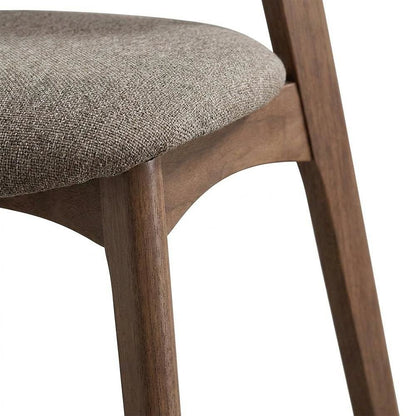 Linen Dining Chairs, Scandinavian Style, Light Brown Linen & Walnut, Set of 2
