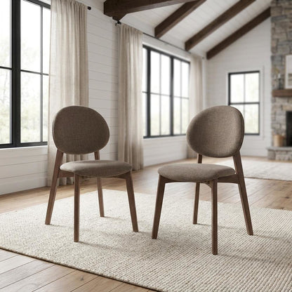 Linen Dining Chairs, Scandinavian Style, Light Brown Linen & Walnut, Set of 2