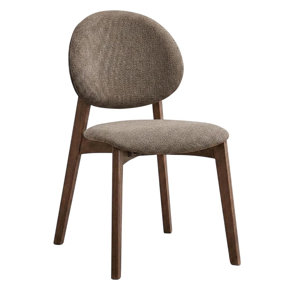 Linen Dining Chairs, Scandinavian Style, Light Brown Linen & Walnut, Set of 2
